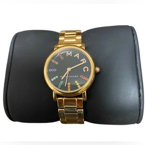 Marc by Marc Jacobs Womens Classic Rainbow Crystal Black Dial Gold Tone Watch